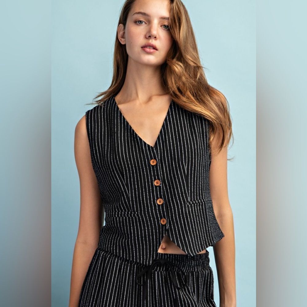 095. PINSTRIPE BUTTON DOWN VEST & PANT SET - Picture 2 of 13